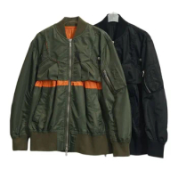 long Style Splicing AW22 New sleeve Casual Women jacket Elastic waist Loose Jacket Lady flight jacket bomer jacket female jacket