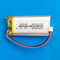 3.7V 650mAh Lipo Polymer Lithium Rechargeable Battery JST ZH 1.5mm 2pin Connector 602248 for MP3 GPS PSP Recorder Headset Camera
