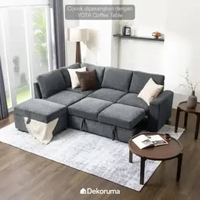 Dekoruma TOMIO Sofa Bed Sleeper L Kain dengan Penyimpanan - Abu-abu Tua