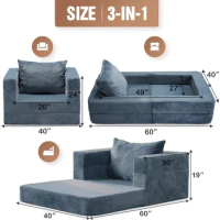 Folding Bean Bag Chair,3-in1 Bean Bag Couch Faux Fur Floor Sofa Large Foam Beanbag Convertible Bean Bag Sofa Dog Bed with Pillow