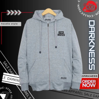 jacket zipper original unisex kekinian warna abu muda sablon THE BOSS sweter sleting distro bandung