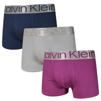 Calvin Klein Reconsidered Steel 棉質寬腰帶合身四角/平口褲 CK內褲-藍、灰、紫 三入組