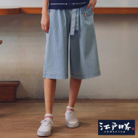 【EDWIN】江戶勝 女裝 直條大寬褲(水藍色)