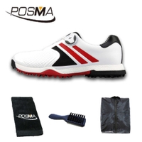 高爾夫男士防水運動鞋旋轉鞋扣 男鞋 golf shoes GSH118 白 黑 紅 配POSMA鞋包 2合1清潔刷