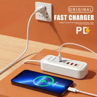 Intelligent Charging Head Multi-Port Fast Charging Dock Station Row Plug Charger 3U + Double C for Android Apple Mobile Phone