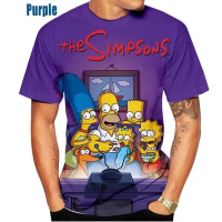 เสื้อยืดผู้ชาย ฤดูร้อน 2024 การออกแบบแอนิเมชั่น Simpson พิมพ์ลาย Homer Simpson 3D สไตล์ลำลอง ฮาราจูก