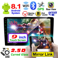 9" 2DIN Android 8.1 MP5 Player RAM Quad-core Car Stereo Radio AM FM GPS RAM 1GB ROM 16GB Wifi Rear Camera DAB