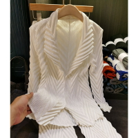 【巴黎精品】褶皺套裝長袖褲裝-西裝外套長褲三宅風女裝7色a1hn18