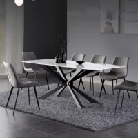 Modern Luxury Marble Top Stainless Steel Frame Dining Table Set Nordic Restaurant Dining Table Chair