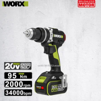 Worx WU373 20v 95Nm 2000rpm 34000bpm Heavy Duty Cordless Impact Drill Brushless Active Anti-twist Protection Share Green Battery