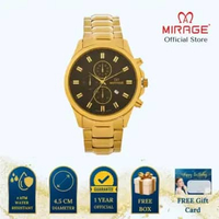 Mirage Jam Tangan Pria Analog 8787 M Gold Original Stainless Plat Hitam