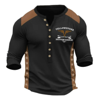 Retro men's long-sleeved T-shirt, street style, Route 66 lettering, 3D print, loose fit for autumn.