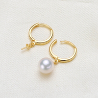 DIY珍珠配件 925銀耳釘空托 精致玉石款珍珠耳扣托 配8-12mm圓珠