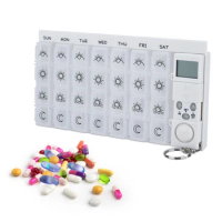 28 Grids Portable Pill Box Weekly 7 Days Plastic Smart Alarms Medicine Pill Case Box Holder Pill Cases With Reminder Timer