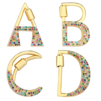 26 English Letters Charms Pendant Metal Copper Colorful Zircon Lucky Letter Bracelet Charms for Jewelry Making DIY Accessories