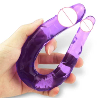 U Shaped Double Dildo Flexible Soft Silicone Crystal Clear Jelly Vagina and Anal Lesbian Lesbian Double Dildos Dildo Sex Toys