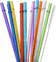 NK 12-Pack Glitter Reusable Clear Plastic Straws, 11"  Hard Tumbler Repment Drinking Straws for 16 O