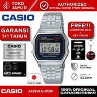 Jam Tangan Casio A159WA-N1DF Original Digital Stainless Steel Strap Alarm Stopwatch LED Light Water 