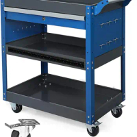 3 Tier Tool Cart,440 LBS Capacity Rolling Tool Cart with Drawers,Heavy Duty Service Tool Cart on Wheels with Pegboard Hooks