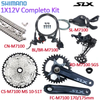 Shimano SLX M7100 Mountain Bike 1X12Speed Groupset M7100 Hydraulic Disc Brake RD+SL+CS+CN 51T MS Cassette MTB 12V Completo Kit