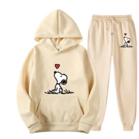 Snoopy Cartoon Anime Women Sweatshirt Sweatpants Set 2024 Fashion Men Pullover Pants Suit Spring Autumn Couple Hoodie Pant Sets
