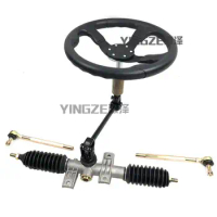 GO KART KARTING ATV UTV Buggy 2.5 Circle Metal Steering Gear Rack Pinion U Joint Tie Rod With 35CM Steering Wheel