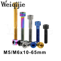 Weiqijie 6pcs M5/M6x 10 12 15 16 18 20 23 25 30 35 40 45 50 55 60 65mm Titanium Bolt Hexagon Socket Head Screws for Bicycle, MTB
