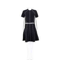 KARL LAGERFELD 卡爾 老佛爺 字母鬆緊黑色縫線條紋針織洋裝