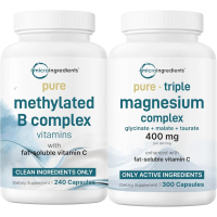 Pure Methylated B Complex & Pure Triple Magnesium 400mg Capsules | 2 Pack Bundle | Glycinate, Malate