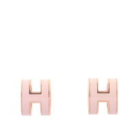 【Hermes 愛馬仕】Mini Pop H立體簍空橢圓LOGO耳環(白色/銀色)