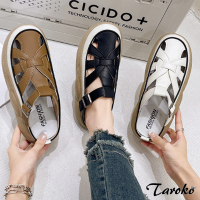 【Taroko】夏日休閒交錯鏤空厚底包頭涼鞋(3色可選)