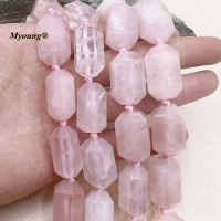 Large Faceted Natural Madagascar Rose Quartzs Crystal Cutting Nugget Beads MY230776