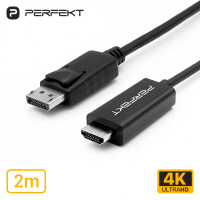 【PERFEKT】DisplayPort轉HDMI 傳輸線 訊號線 影音(DP轉HDMI 公對公 2公尺 DH-4K2200)