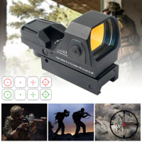 All-metal Button Plate Four Variable Red and Green Hunting Dots Riflescope ,20mm Rail Holographic Sight, Red Film Double Sight