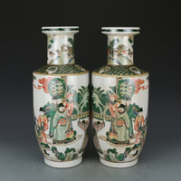 大清康熙五彩人物故事棒槌瓶 仿古瓷器古董真品彩繪花瓶古玩收藏