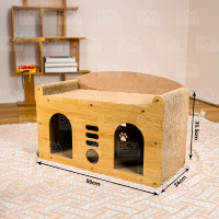 Nhà cho mèo 2 tầng bằng gỗ, nhà cào cho mèo 2 cửa bằng gỗ dễ lắp ráp BCM PET