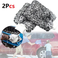 2PCS Microfiber Car Wash Glove Coral Mitt Soft Anti-scratch For Car Wash Multifunction Thick Cleaning Glove Car Detailing Brush