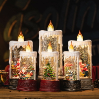 蠟燭燈圣誕節小夜燈擺件創意老人音樂盒兒童生日禮物水晶球八音盒