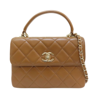 【二手名牌BRAND OFF】CHANEL 香奈兒 棕色 牛皮 菱格紋 Trendy CC 兩用包 金扣 鍊帶