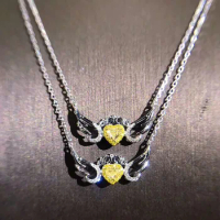 18K gold necklace 0.13ct natural yellow diamond and 0.09ct white diamonds necklace