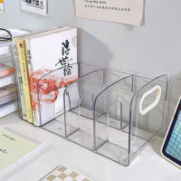 Durable Clear Acrylic Bookends With Handle Portable Desktop Sorting Rack Divided Book Stand Desk Organizer Study Supplies
