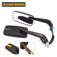Universal Motorcycle Rearview Mirror LED Turn Signal Light Square Side Mirrors For Yamaha fz6 mt 07 Xmax300 KTM Duke 125 cb500x