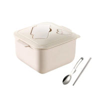 【SIMEI】可微波304不鏽鋼方形泡麵碗1500ml 附餐具組 SM-222(SGS檢驗/微波檢驗/乾麵/湯麵分離/微波便當盒)