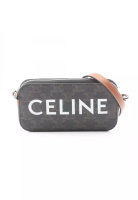 CELINE Pre-Loved Celine Triomphe horizontal Pouch Shoulder bag PVC leather black Brown