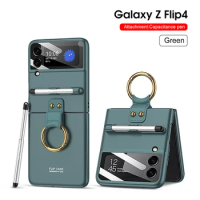 Ultra-thin Flip Case For Samsung Galaxy Z Flip 4 with Capacitive Pen Ring Lens Glass Galaxy Z Flip 4 Mobile Phones Case Cover