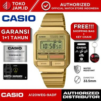 Casio A120WEG-9ADF Digital Gold Stainless Steel Vintage Alarm Stopwatch LED Jam Tangan Unisex