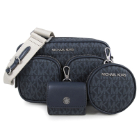 MICHAEL KORS Jet Set Item 銀字Logo防刮滿版MK三合一織紋寬帶斜背包(深藍色)