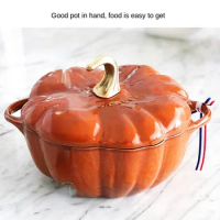 24cm European-style Two-person Orange Pumpkin Pots Enamelled Cast Iron Pot Household Stockpot Steamer Pot Stew Pot for Cooking