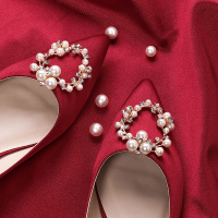 2020春秋新款伴娘新娘結婚鞋女尖頭珍珠水鉆細跟單鞋紅色高跟鞋女