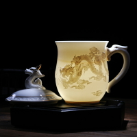 高檔禮品浮雕龍景德鎮陶瓷茶杯帶蓋中式辦公杯水杯子600ML禮盒裝